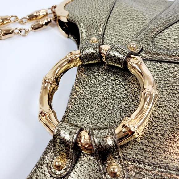 Gucci Gold Chain Link Gold Bamboo Bag - Picture 5 of 11